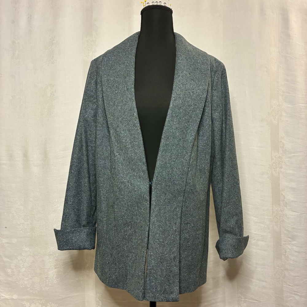 NWT etcetera Gray Tweed Open Shawl Blazer Satin Lined Size 16